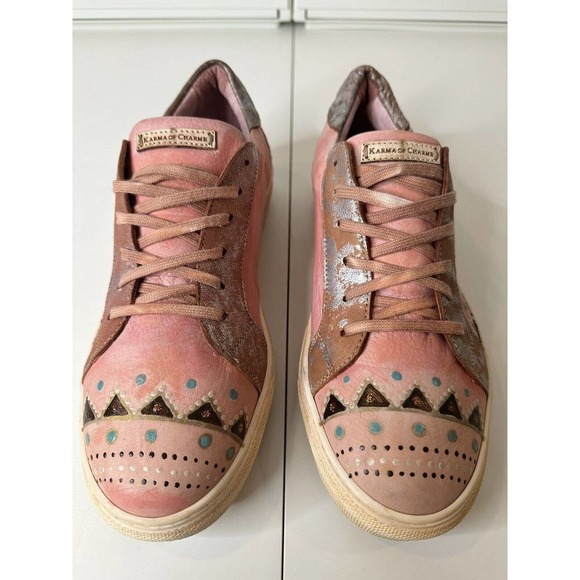 Karma of Charme Naïf Hand Painted Leather Low Top Sneaker Unique Size 40 Women's - Picture 2 of 9